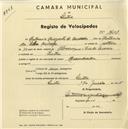 Registo de velocípede com o nº 1903, em nome de António Augusto de Carvalho, morador em Sintra.