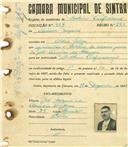 Registo de matricula de cocheiro profissional em nome de António Joaquim, morador na Aldeia Galega, com o nº de inscrição 927.