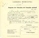 Registo de um veiculo de duas rodas tirado por um animal de espécie muar destinado a transporte de mercadorias em nome de Luís António dos Santos Júnior, morador na Tapada das Luzes, Belas .