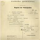 Registo de velocípede de marca Nacional, com o nº 399, em nome de Francisco José Franco, morador em Gouveia.