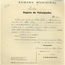 Registo de velocípede de marca Champion, com o nº 819, em nome de Eduardo Costa da Silva Roda, morador em Rua Dr. Malheiros nº 22, Belas.