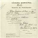 Registo de velocípede de marca Bartolomeu, com o nº 4567, em nome de Vitorino Nogueira da Presa, morador em Colares.