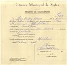 Registo de velocípede com o nº 9845, em nome de Luís Crispim Ferreira, morador em Montelavar.