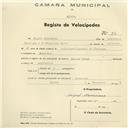 Registo de velocípede de marca Cicles Inter, com o nº 26, em nome de Miguel Maximiano, morador  em Lameiras.
