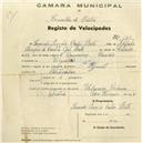 Registo de velocípede de marca Peugeot, com o nº 142, em nome de Fernando Procópio Castro Rato, morador em Ulgueira.