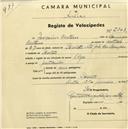 Registo de velocípede de marca Olga, com o nº 2303, em nome de Joaquim Caetano, morador em Peroleite.
