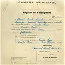 Registo de velocípede de marca Olga, com o nº 352, em nome de Manuel Duarte Casinhas, morador em Campo Raso.