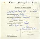 Registo de velocípede de marca Nacional, com o nº 9204, em nome de Ana Maria Queirós, morador em Pinhal da Nazaré, Colares.