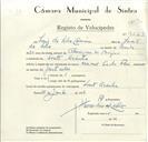 Registo de velocípede de marca Nacional, com o nº 9023, em nome de Luís da Silva C., morador em Fonte Aranha.