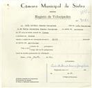 Registo de velocípede de marca Elios, com o nº 9080, em nome de Luís António Soares Gonçalves, morador em Sintra.
