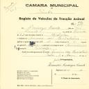 Registo de um veiculo de duas rodas tirado por dois animais de espécie bovina destinado a transporte de mercadorias em nome de Domingos Duarte, morador no Arneiro dos Marinheiros.