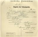 Registo de velocípede de marca Dinar, com o nº 350, em nome de Francisco Gaspar Jorge, morador em Cortegaça.