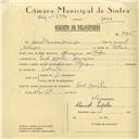 Registo de velocípede de marca Olympique, com o nº 6015, em nome de Manuel Francisco Domingos, morador em Fonte Aranha.