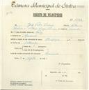 Registo de velocípede de marca Olympique, com o nº 4777, em nome de José Pedro Inácio, morador em Massamá.