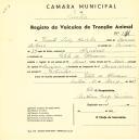 Registo de um veiculo de duas rodas tirado por dois animais de espécie asinina destinado a transporte de mercadorias em nome de Vicente Luís Rainha, morador na Portela de Almorno.