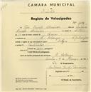 Registo de velocípede com o nº 1189, em nome de José Duarte Almeida, morador em A-de-Longo.