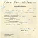 Registo de velocípede de marca Origan, com o nº 5250, em nome de Tomás Vicente Agostinho, morador em Algueirão.