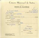 Registo de velocípede com o nº 9624, em nome de Armando Ferreira, morador em Queluz.