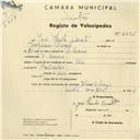 Registo de velocípede de marca Helios, com o nº 2496, em nome de José Paulo Duarte, morador em D. Maria.