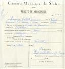 Registo de velocípede com o nº 4974, em nome de Domingos Caetano Veríssimo, morador em Fontanelas.