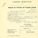 Registo de um veiculo de duas rodas tirado por um animal de espécie cavalar destinado a transporte de mercadorias em nome de [...] Duarte Carlos, morador em Carenque.