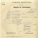 Registo de velocípede de marca Olympique, com o nº 2847, em nome de José Godinho, morador em Praia das Maçãs.