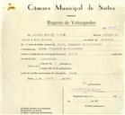 Registo de velocípede de marca E.J.F., com o nº 9914, em nome de António Catalão Timóteo, morador em Anços.