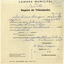 Registo de velocípede com o nº 4018, em nome de Ivo Ferreira Rodrigues, morador em Monte Sereno, S. Pedro de Sintra.