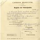 Registo de velocípede de marca Olympique, com o nº 3010, em nome de Armando Martins dos Santos, morador em Rua Elias Garcia nº 66, Queluz.
