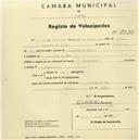 Registo de velocípede com o nº 2020, em nome de Jorge Oliveira Teixeira de Sousa, morador em Azenhas do Mar.