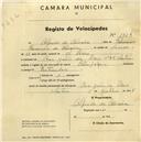 Registo de velocípede de marca Olympique, com o nº 1924, em nome de Alfredo de Oliveira, morador em Rua João de Deus nº 45, Sintra.