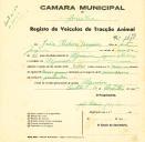 Registo de um veiculo de duas rodas tirado por dois animais de espécie muar e asinina destinado a transporte de mercadorias em nome de João Ribeiro Joaquim, morador na Ulgueira.