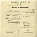 Registo de velocípede de marca Heron, com o nº 1607, em nome de Amaro Isidoro, morador em Tojeira.