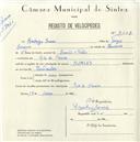Registo de velocípede de marca Sirius, com o nº 5118, em nome de Rodrigo Soares, morador em Rio de Mouro.