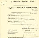 Registo de um veiculo de duas rodas tirado por dois animais de espécie muar e asinina destinado a transporte de mercadorias em nome de Joaquim Manuel Silvestre Cosme, morador em Janas.