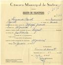 Registo de velocípede de marca Peugeot, com o nº 7466, em nome de Fernando Barreto, morador em Algueirão.