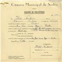 Registo de velocípede de marca Cycles Pombal com motor Cuciolo, com o nº 5884, em nome de Ilídio Pinheiro, morador em Rua José Maria Rego, Belas.