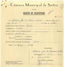 Registo de velocípede com o nº 6930, em nome de António José de Oliveira Santos, morador em Sintra.