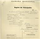 Registo de velocípede de marca Nubia, com o nº 393, em nome de Manuel Francisco Adrião, morador em Bolelas.