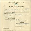 Registo de velocípede de marca Champion, com o nº 4272, em nome de Maria Regina Vasques Bebiano Mourão, moradora em Agualva.