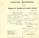 Registo de um veiculo de duas rodas tirado por dois animais de espécie muar destinado a transporte de mercadorias em nome de Félix José Simões, morador em Pero Pinheiro.