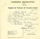 Registo de um veiculo de duas rodas tirado por um animal de espécie muar destinado a transporte de mercadorias em nome de Alfredo Vicente, morador em Pero Pinheiro.