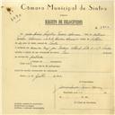 Registo de velocípede com o nº 5860, em nome de João Mário Simplicio Ferreira A., morador em Avª Engº José Frederico Ulrich, Sintra.