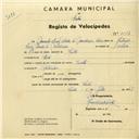 Registo de velocípede de marca Invicta, com o nº 3074, em nome de Manuel Luís Pereira de Mendonça, morador em Sintra.