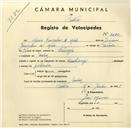 Registo de velocípede com o nº 3675, em nome de Mário Gonçalves de Melo, morador em Queluz.