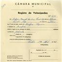 Registo de velocípede com o nº 4178, em nome de António Manuel da Luz Simões Rego, morador em Assafora.