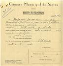 Registo de velocípede de marca Artur & Valadas, com o nº 6543, em nome de Benjamim Bernardino, morador em Vila Verde.
