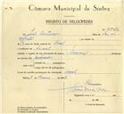 Registo de velocípede de marca Nacional, com o nº 9942, em nome de João Antunes, morador em Aruil.