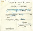 Registo de velocípede de marca Zundap, com o nº 9438, em nome de José Américo Miranda da Silva Ventura, morador em Maceira.