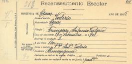 Recenseamento escolar de Valério, filho de Francisco António Valério, morador em Almoçageme.
